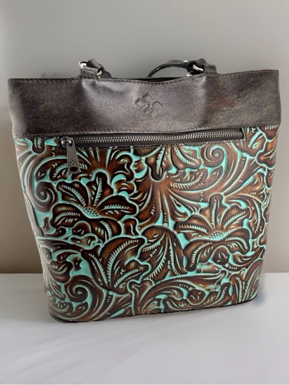 Patricia Nash Albi Tooled Turquoise Leather Convertible Backpack Bag NWT